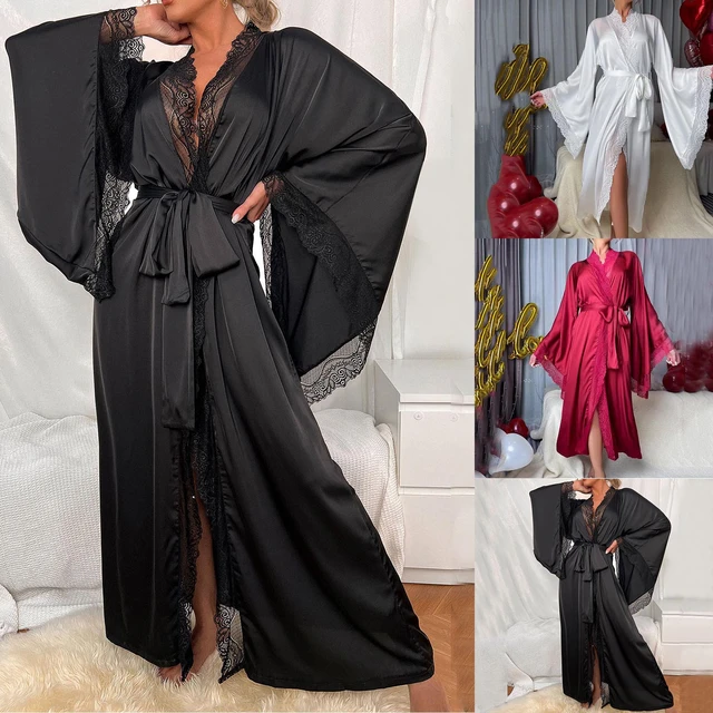 Buy BellisMira Women's Satin Robe Silk Dressing Gown Lace Pyjamas Long  Nightdress Sexy Ladies Bathrobe Slip Kimono (Robe Only) Online at  desertcartINDIA