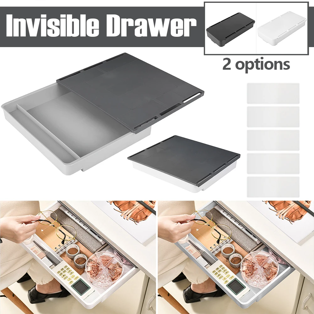 กล่องเก็บเครื่องเขียนมีกาวในตัวอุปกรณ์จัดระเบียบใต้โต๊ะในลิ้นชักสำหรับบ้านและสำนักงาน 1