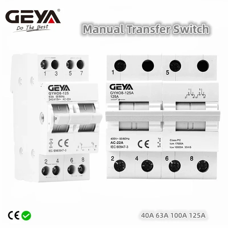 GEYA GYHO8 2P 40A 63A 100A 125A MTS Dual Power Manual Conversion Isolating Switch Interlock Circuit Breaker AC Isotator