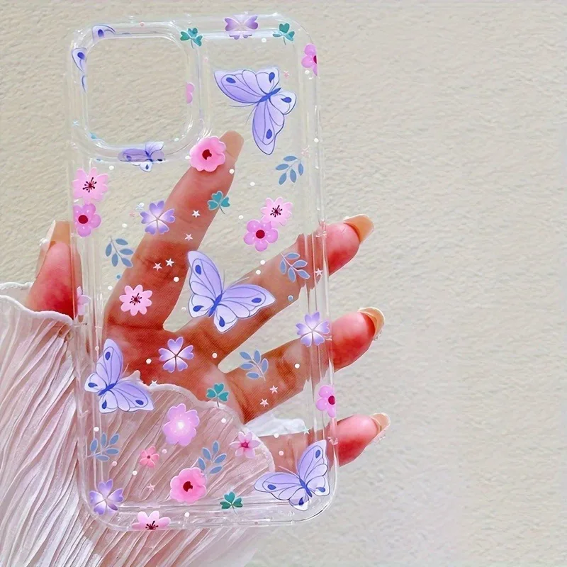 Elegant Pink & Purple Butterfly Floral Transparent Anti-Drop TPU Phone Case - Ideal Gift for Holidays & Special Occasions