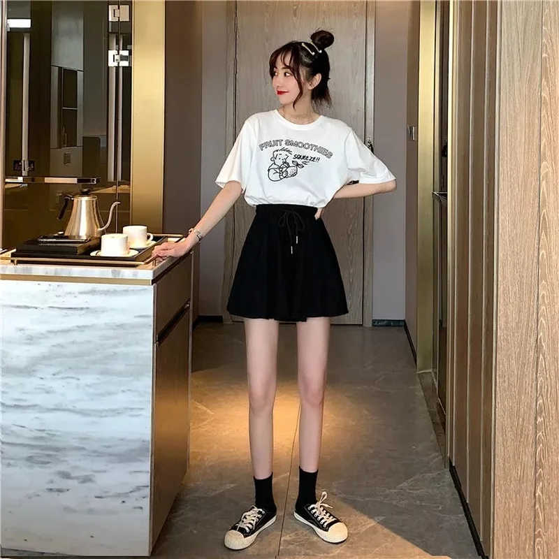 Summer New Sugihara Casual Cotton High Waist Wide Leg A-line Shorts Women's Sports Gym Home Sleeping Pants Skirt