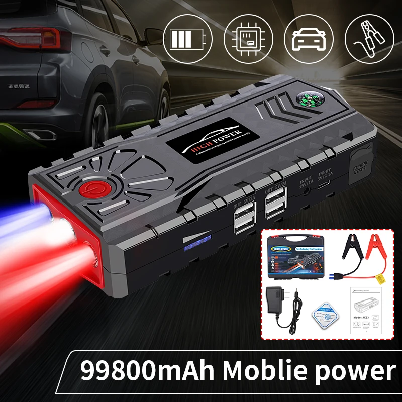 99900mAh Car Jump Starter Power Bank 5000A Auto Emergency Battery Booster Starting Device Charger Diesel Petrol Cars Camping