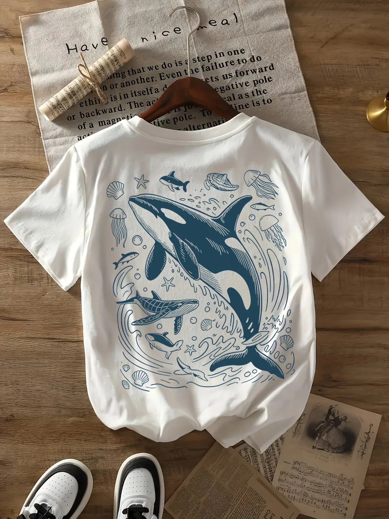 Deep Sea Orca Killer Whale Grafik-T-Shirt für Damen, Sommermode, kurzärmeliges T-Shirt, Retro-Streetwear, Damen-Oberteil mit marinem Ästhetik-Design
