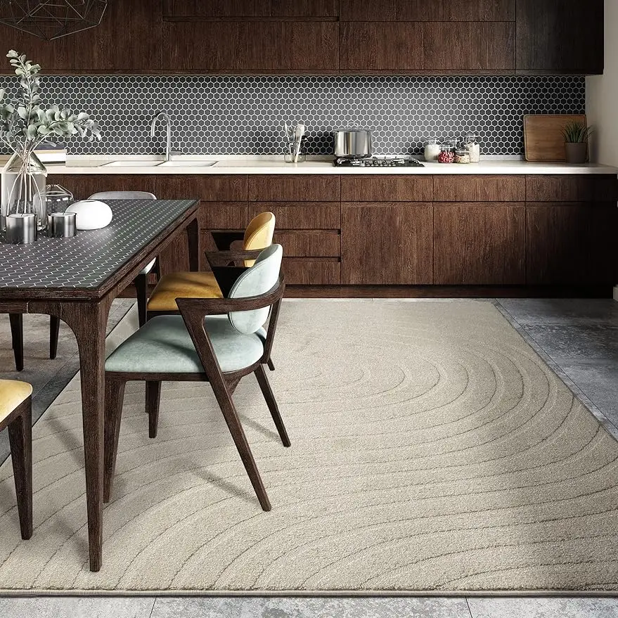 

LUXE WEAVERS Modern Geometric Wave Cream 9x12 Area Rug, Contemporary Stain Resistant Carpet