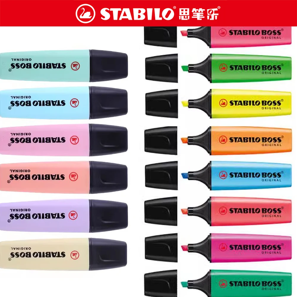 Stabilo Boss-Highlighter Stroke Key Marker, Cor de grande capacidade, Pequeno marcador fresco, Artigos de papelaria de arte, 70 tempos, 6 9 15 cores