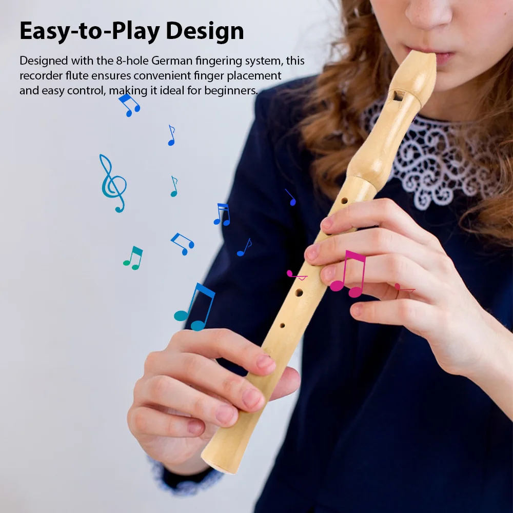 8-Hole Soprano Recorder Instrument High Pitched C-Tone Flute Soprano Recorder Clarinet with Cleaning Stick Wooden for Beginners