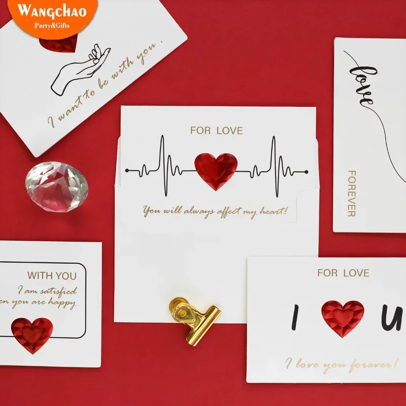 6 Styles Solid Red Heart Greeting Card with Envelopes Romantic Letter I Love You Forever Wedding Invitation Valentine's Day