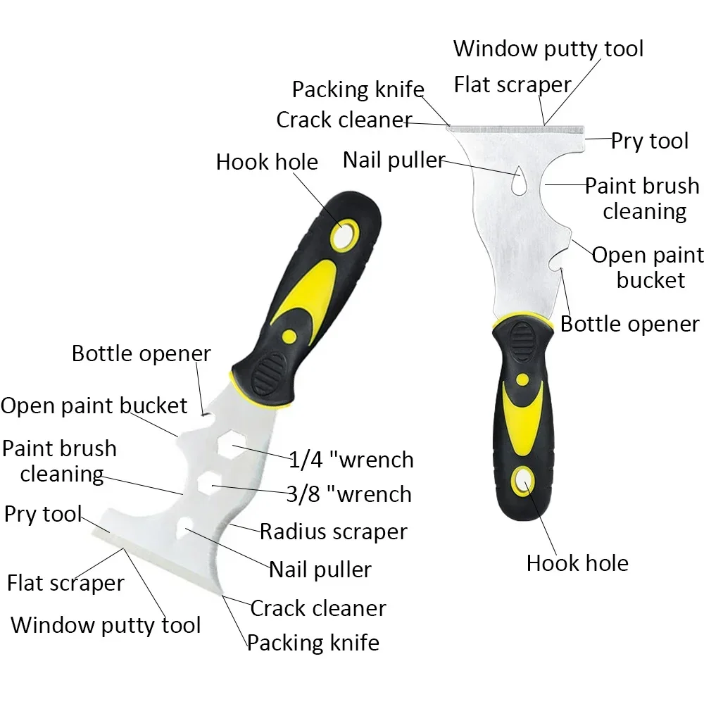 15 in 1 Multifunctional Putty Knife Stainless Steel Paint Scraper Removal Construction Tool for Wallpaper Can Opener Home DIY 5