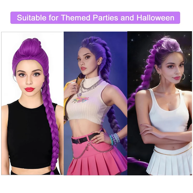 LUPU Synthetic Fiber wig Braided Hair Accessory Ponytail Wig Purple 28 inch Claw Clip Women's Daily Party Special