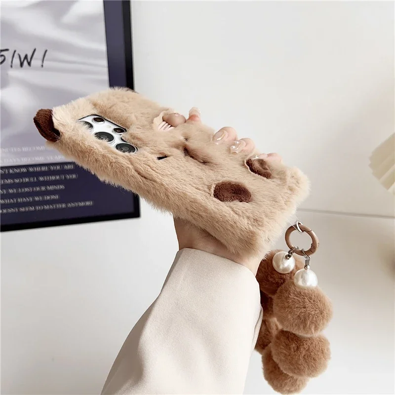 Cartoon Capybara Plush Fur Fluffy Phone Case Cover