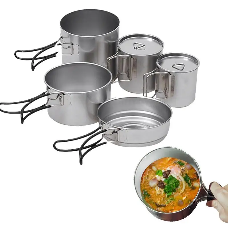 

Outdoor Camping Cookware Fire Cooking Kit Camp Stove Pots With 2 Cups Food Grade Camping Tableware With Folding Handle For