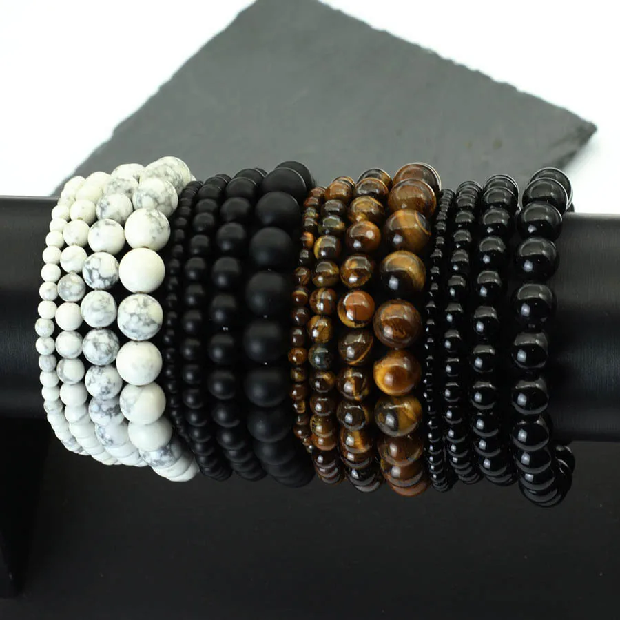 Tiger Eyes Obsidian Stone Beaded Meditation Bracelet for Men