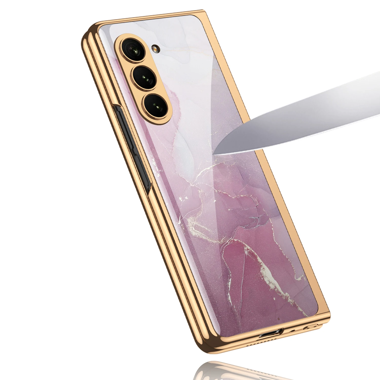 Luxury Plating Screen Glass Case For Samsung Galaxy Z Fold 6 5 Case Back Painted Pattern Glass Plastic Cover For Galaxy Z Fold 6 | Gaffar India