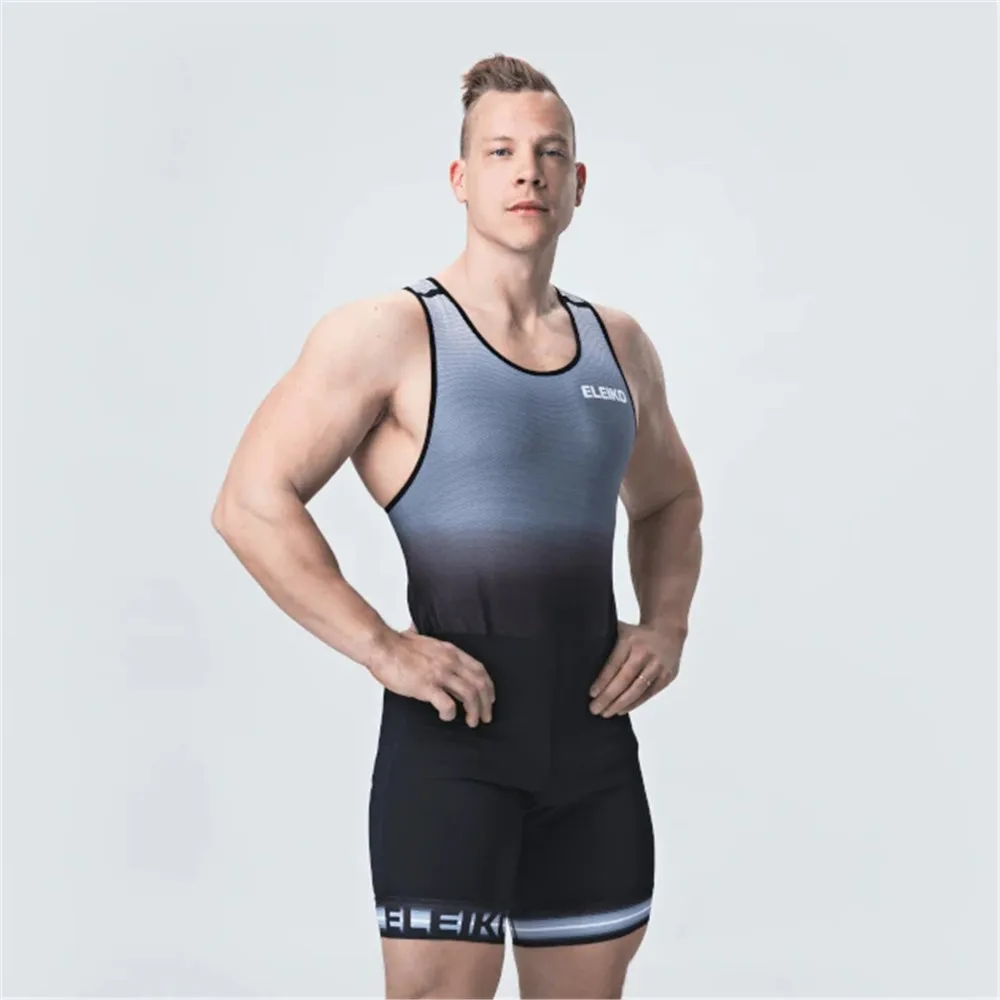 Men Sports Bodysuit Powerlift Suspenders Suit Wrestling Singlets Skinsuit Gym Sport Fitness Run Speedsuit Tights Sports Bodysuit