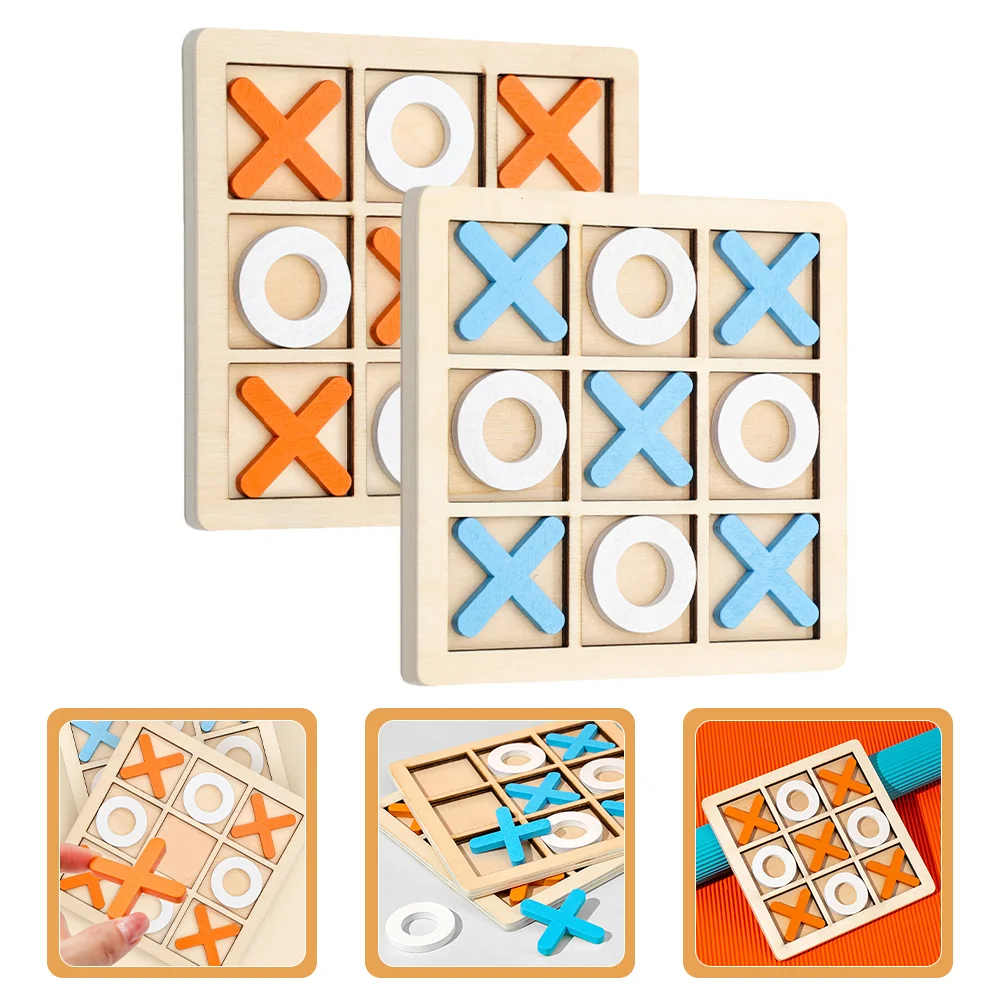 2 Sets Toys for Kids Family Board Games Wooden Toe Puzzle Chess XO Table