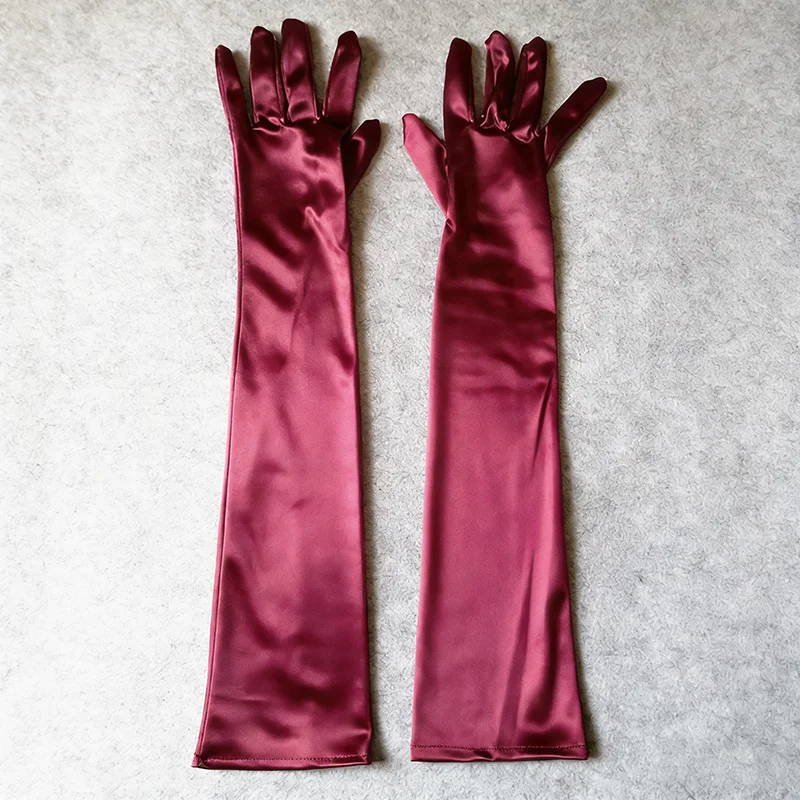 55CM Multicolor Satin Long Women Gloves Bride Wedding Party Cosplay Stage Performance Etiquette Solid Soft Smooth Accessories