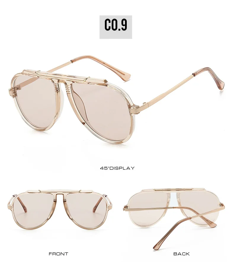 Luxury Brand Retro Oversized Big Frame Women Sunglasses Gradient Tea Color Oval Pilot Shades UV400 Cool Men Vacation Sun Glasses