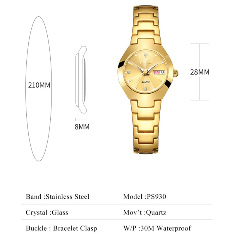 POSHI Fashion Quartz Girls Watch Stainless Steel Simple Women Watch Date Week Waterproof Thin Lady Business Clock  Wristwatch 5