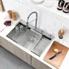 33x22 Drop in Kitchen Sink with Waterfall Faucet Single Bowl 16 Gauge Stainl 2