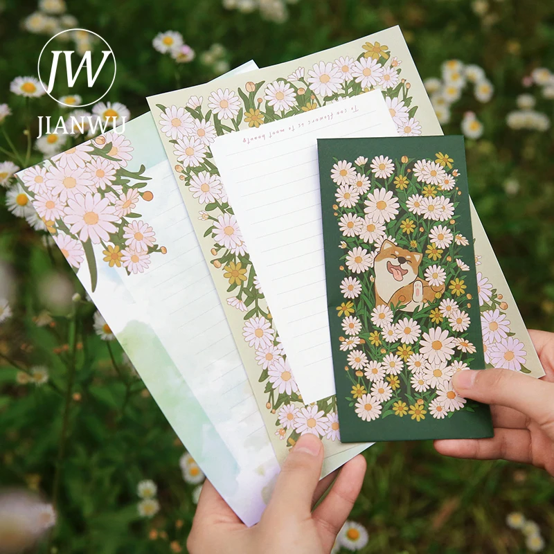 JIANWU Cute Small Animals Flower Bush Envelope Letter Paper Set Confession Love Letter Letterheads Kawaii Stationery Supplies