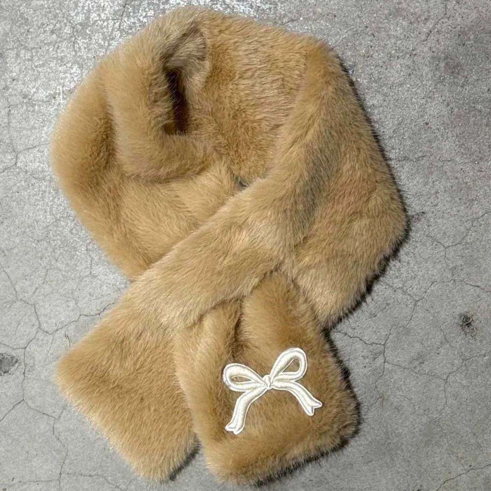 귀여운 단색 리본 스카프 한국 스타일 캐주얼 방한 넥커치프 방풍 따뜻한 어린이용 크로스 스카프 소녀용