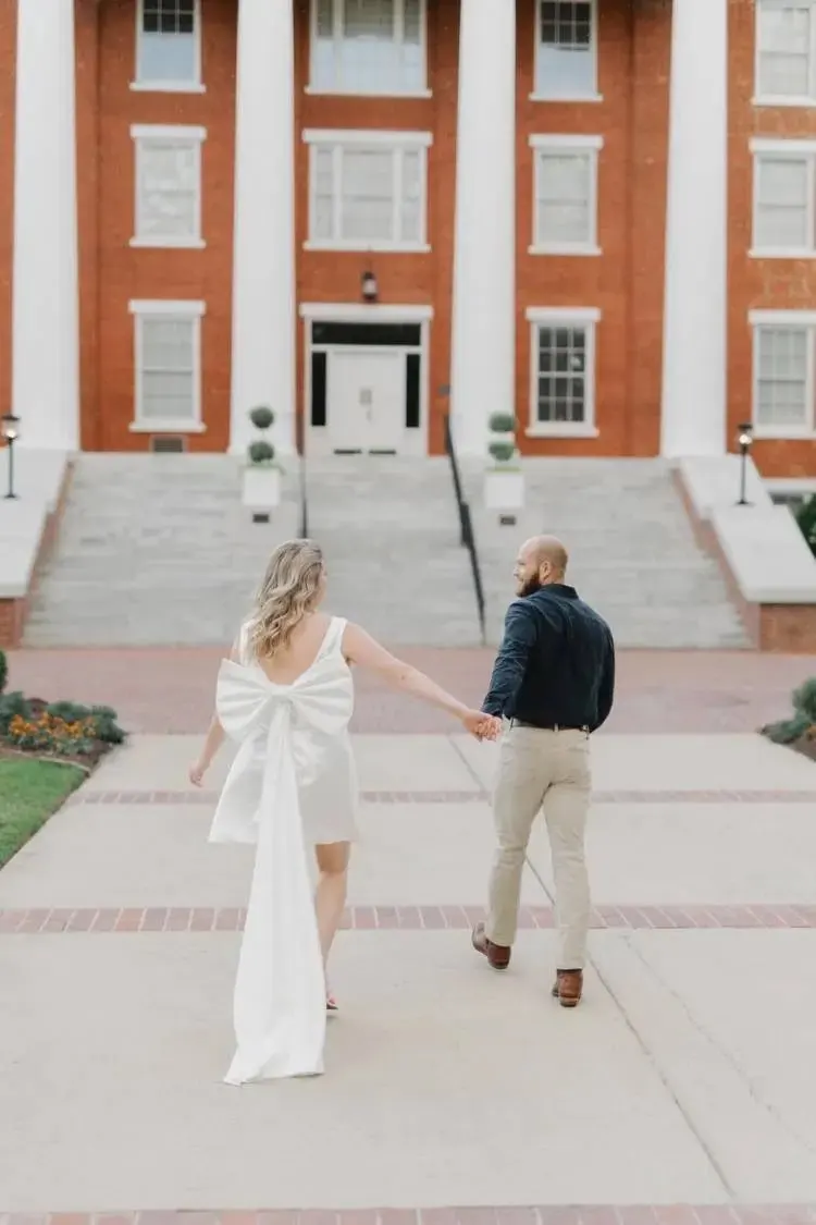 DREAM Customized Short Mini Satin V Neck Bridal Gown Large Bow Open Back Sleeveless Above Knee Length Wedding Party Dress 2025 photo review