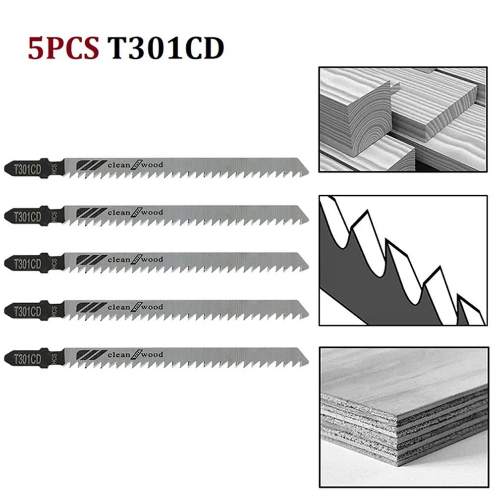 T301CD Jigsaw Blade Set 5Pcs High Carbon Steel Reciprocating Saw Blade For Sheet Panels Wood Plastic Metal Cutting Woodworking
