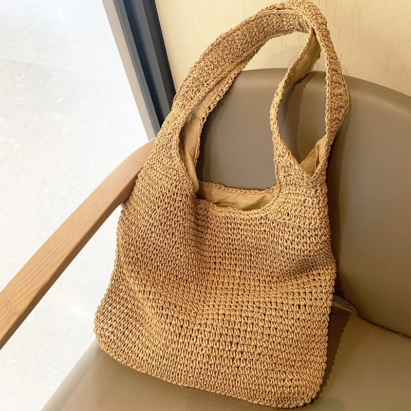 Grass Woven Bag Women's Summer Versatile Casual Shoulder Bag Sen Series Handwoven Bag Large Capacity Beach Bag