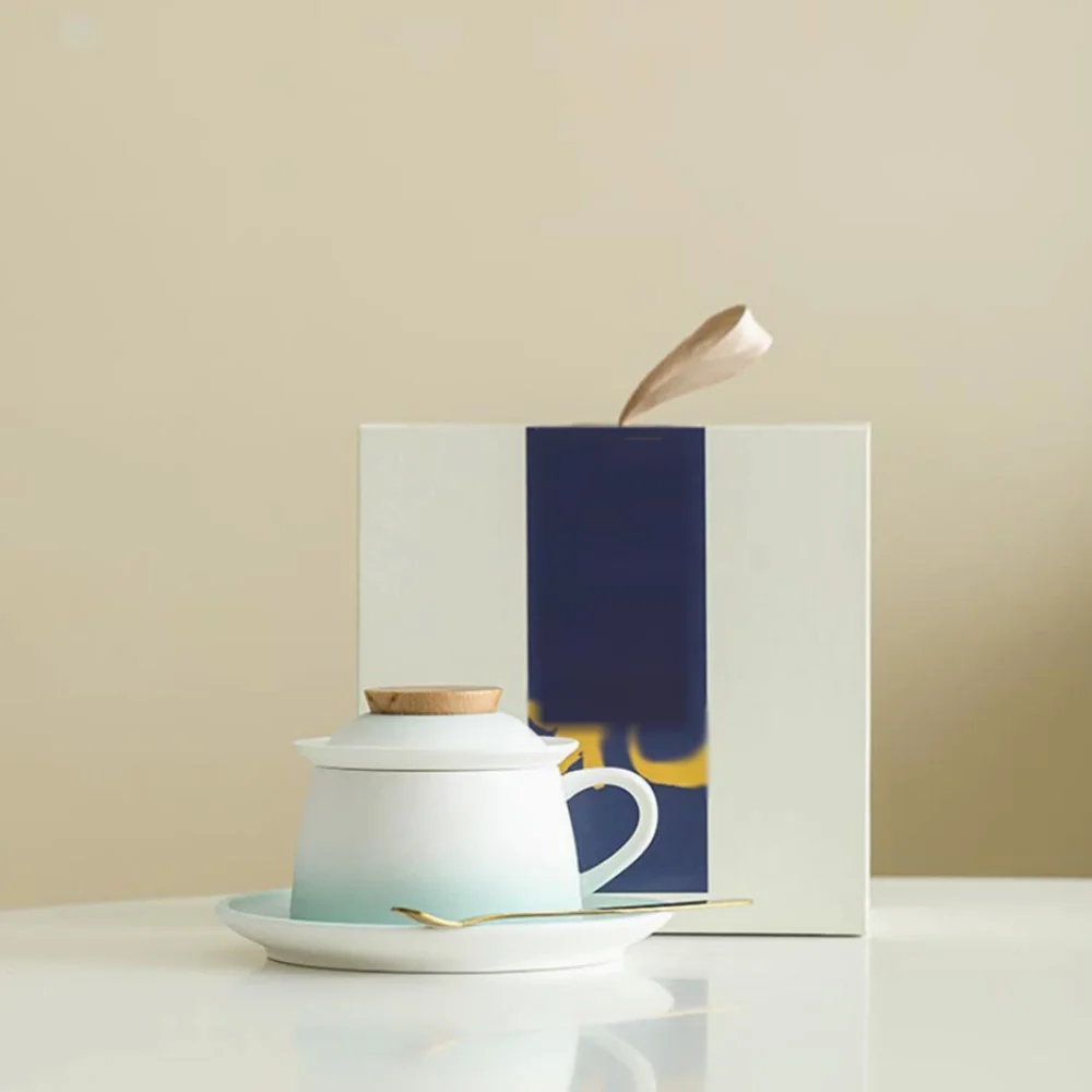 그라데이션 세라믹 티컵(인퓨저 및 뚜껑 포함), 가마에서 가공된 커피 머그컵(받침 포함), 다용도 티웨어 세트