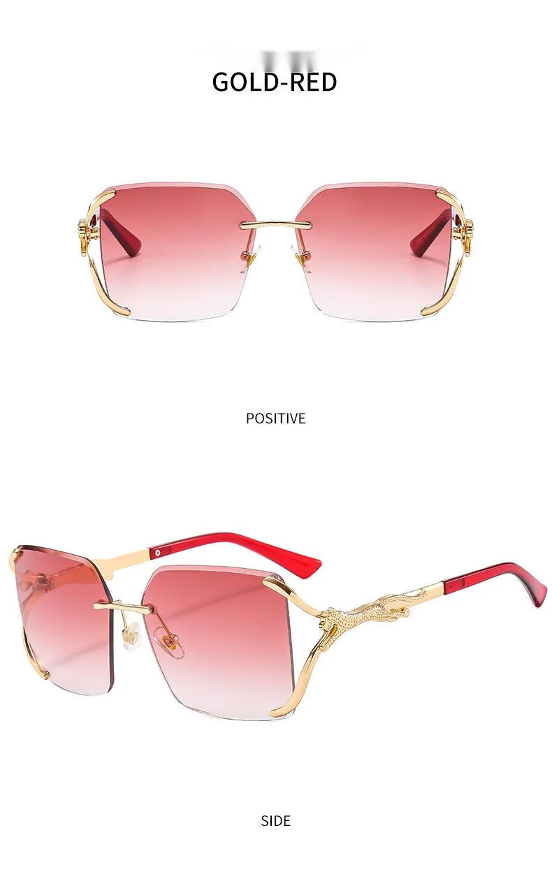 Women's Leopard Frameless Sunglasses Large Frame Fashion Glasses_voghion.com