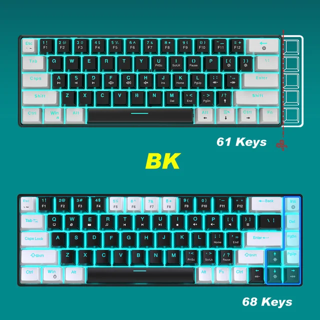 Teclado silencioso Ajazz DKS100, teclado de jogos DOUYU branco  retroiluminado com membrana de sensação mecânica, 104 teclas com fio para  escritório de jogos e digitação, Preto