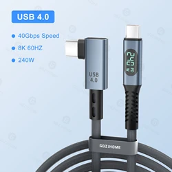 Premium USB4 Cable with LED Display - 8K/60Hz, 40Gbps, 240W PD Charging - 100cm 3.28Feet (USB 4 Right Angle)