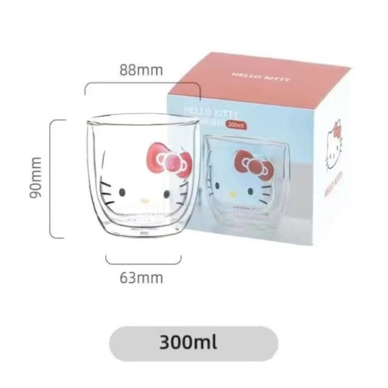 산리오 헬로 키티 쿠로미 유리 컵, 더블 레이어 내열성 물컵, 화상 방지 우유 커피 컵, 여자 친구 선물, 300ml