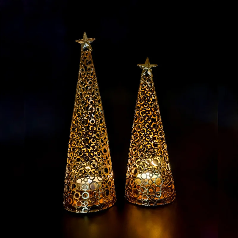 Metal Christmas Tree Candlestick Christmas Candle Cup European Wedding Decoration Tea Wax Small Round Cup Candle Holder Gift