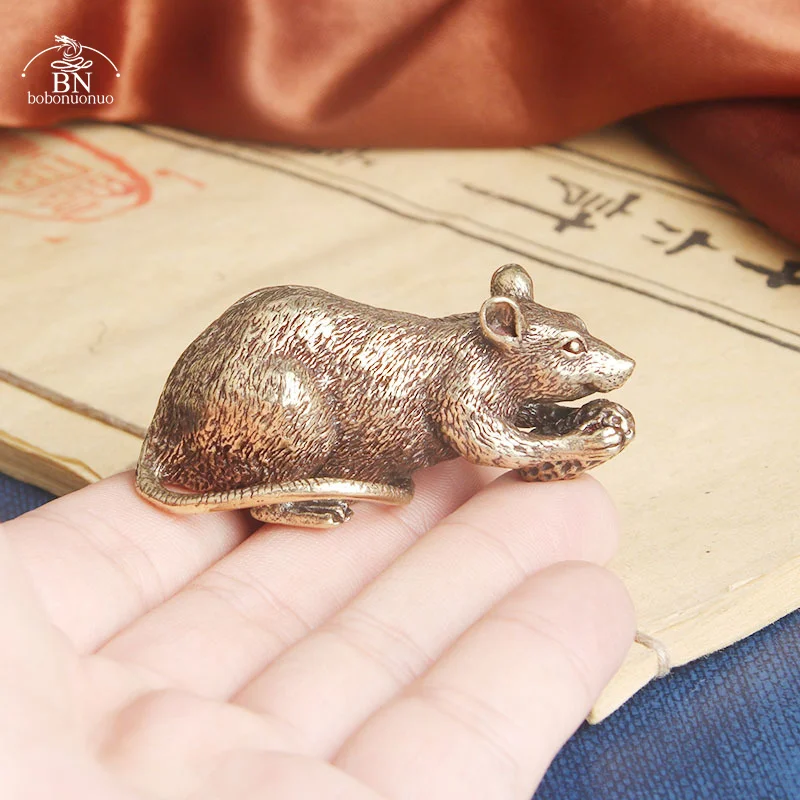 Antique Brass Home Office Desk Decoration Rat Statue Vintage