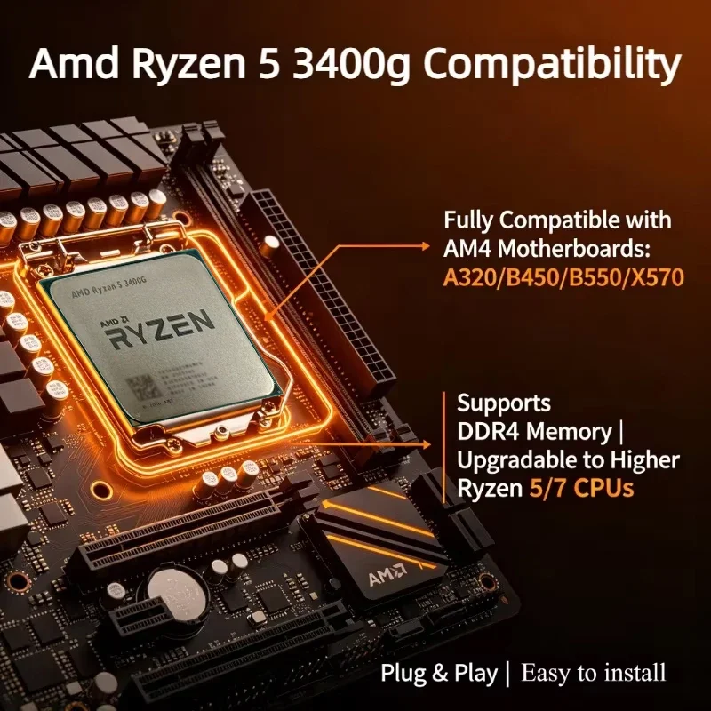 AMD 라이젠 5 3400G R5 3400G 12MB 캐시 65W 저전력 APU 3.7GHz 8스레드 YD3400C5M4MFH AM4 루즈 피스 데스크탑 프로세서