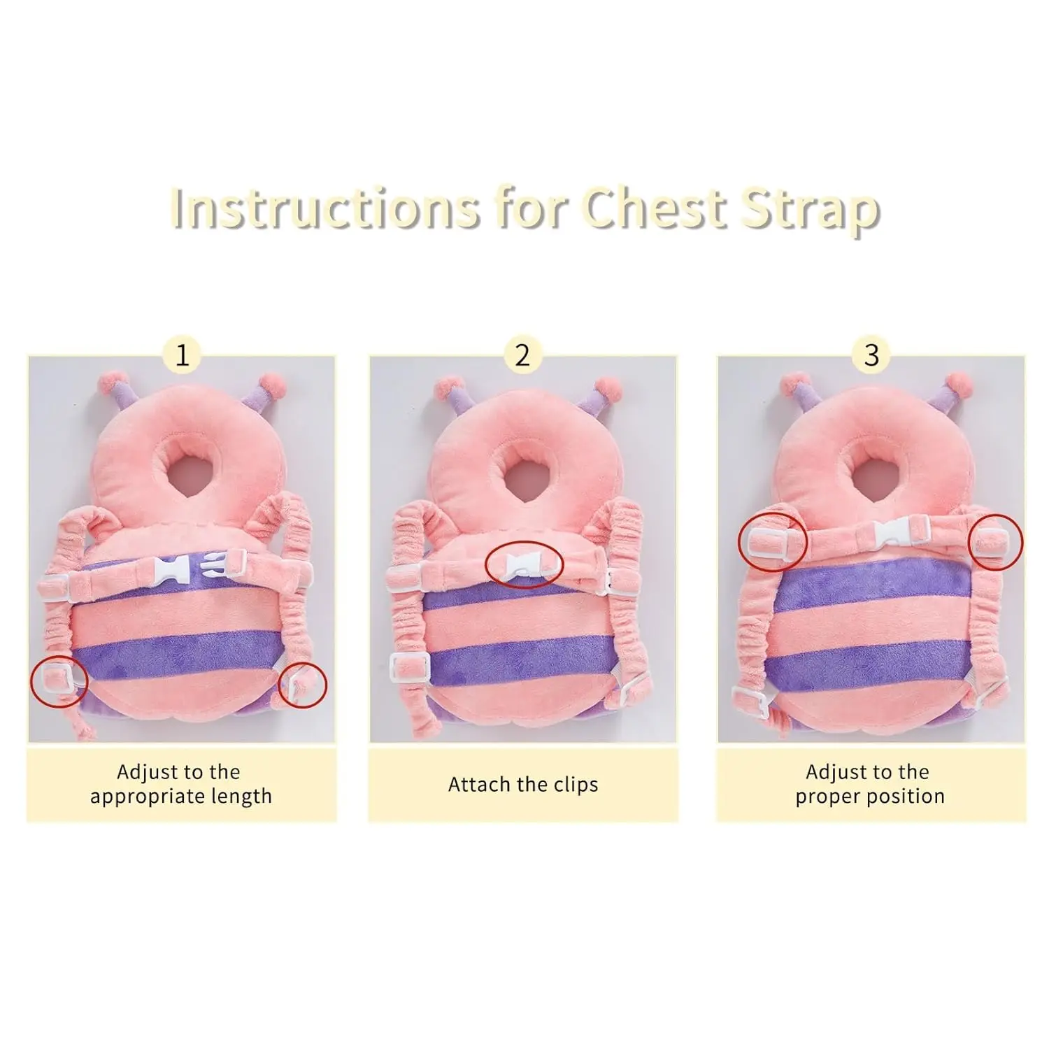 Baby Head Protection Backpack - Soft & Comfortable, Cute Cartoon Design, Pink Butterfly 3