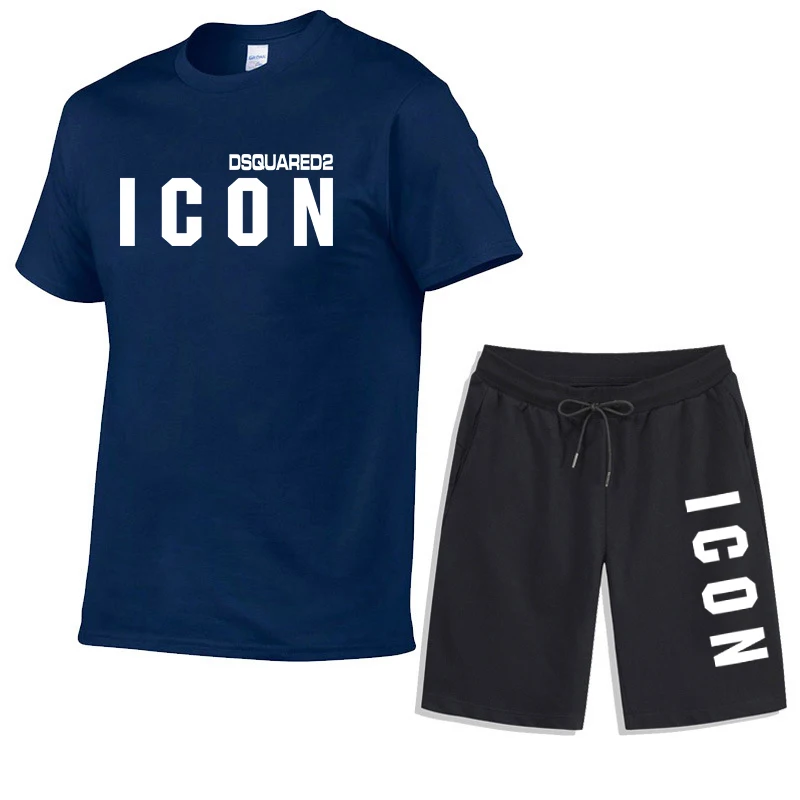Summer Mens T-shirt + Shorts Suits Casual T Shirts Sport Set Simple Letter Printed Short Sleeve Top Cotton Tracksuits Streetwear