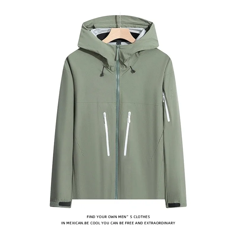 Full pressure adhesive technology men's outdoor mountaineering windproof and waterproof thin hooded assault jacket