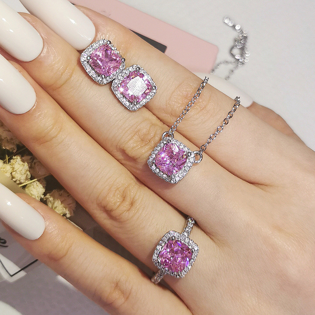 Pack Dubai Silver Color Jewelry Set Engagement Ring Necklace Pendant for Wedding Bridal Jewelry for Women Earring  J1104