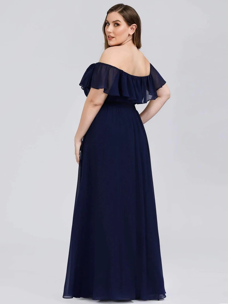 Plus Size Evening Dresses Off The Shoulder Bridesmaid 2022 Ever Pretty fo Long Lace Sleeve Elegant Prom Dress for Women EP00968