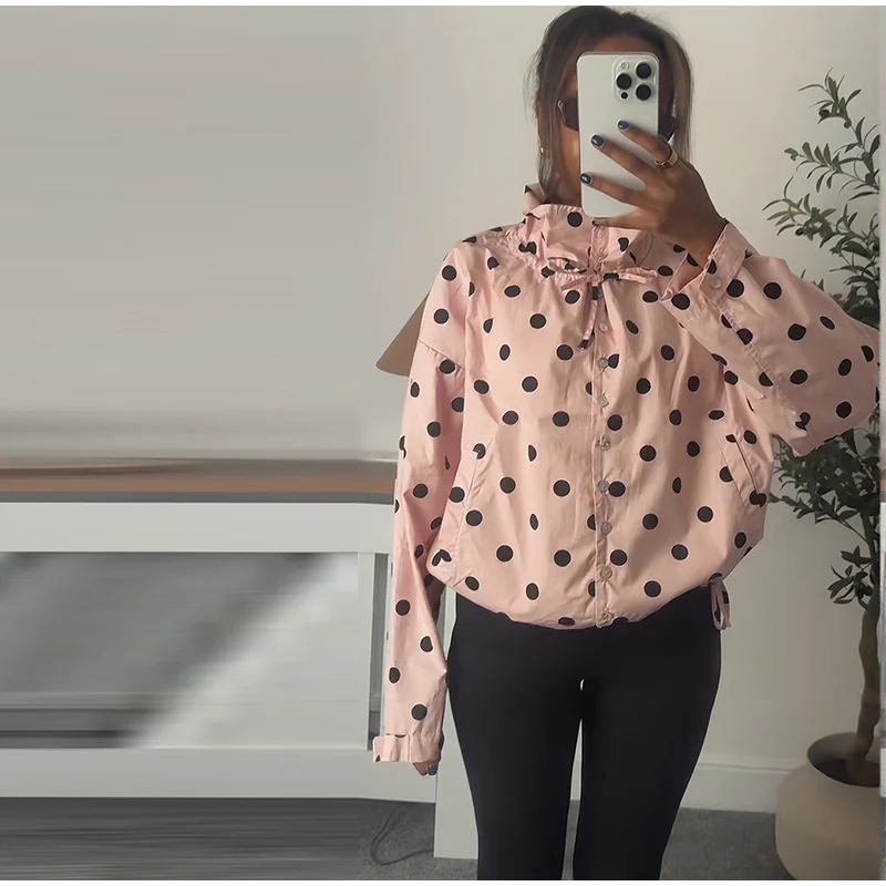 Polka Dot Damenjacke, Mantel mit Kapuze, einreihig, mit Schnürung, neue Oberbekleidung, weibliche Tasche, Frühlingsmode, Streetwear-Mantel für Damen – Detail 20