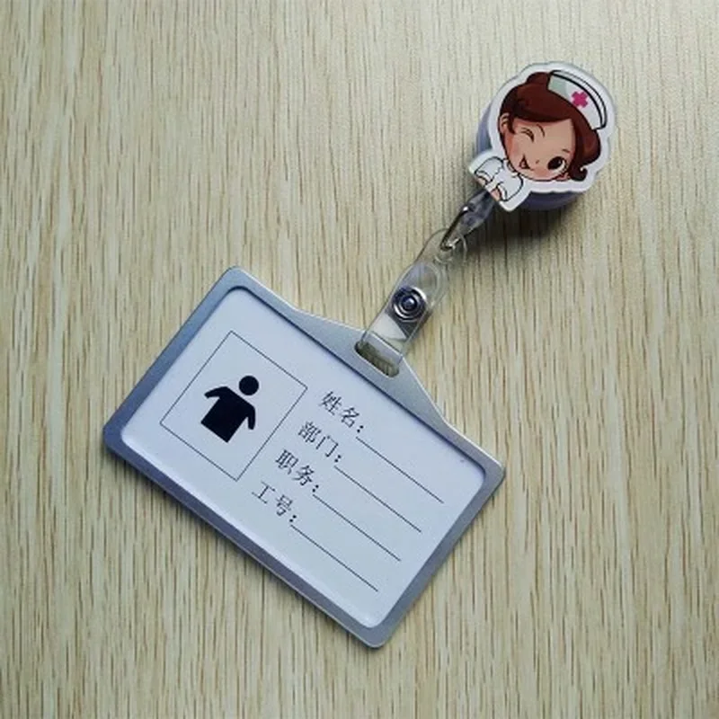1Pcs Nurse Doctor Retractable Badge Reel with Horizontal Aluminum ID  Business Card Work Card Badge Holder Nurse Accessories