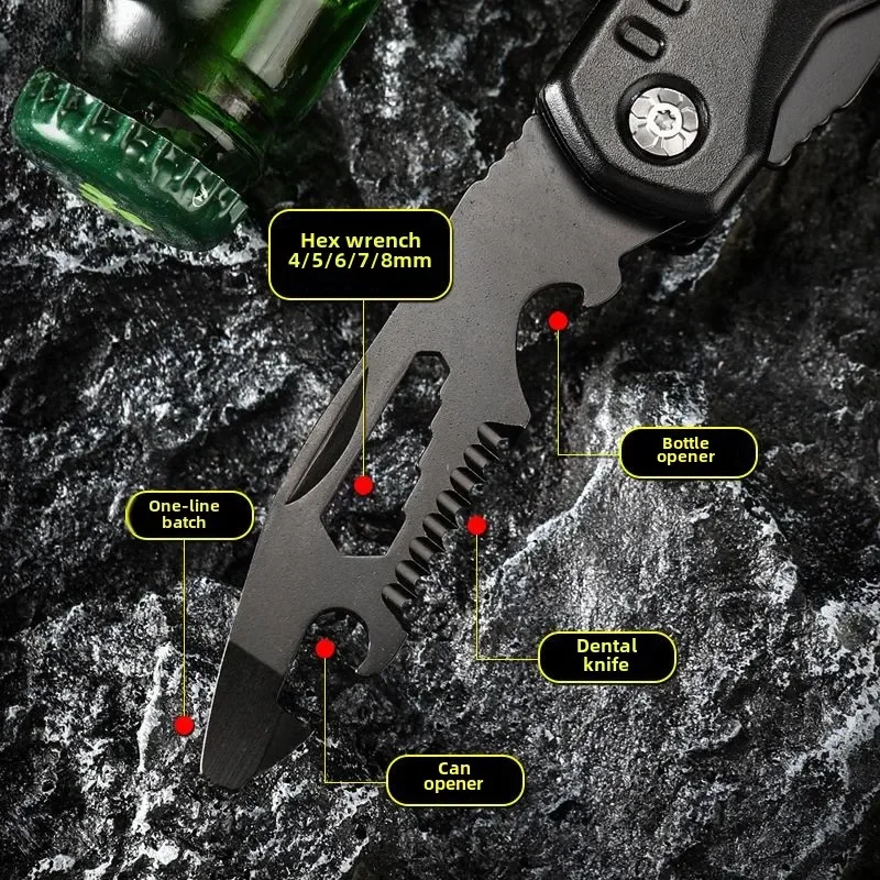 Outdoor camping emergency multifunctional sheep horn hammer, car mounted pliers, wrench integrated portable safety escape