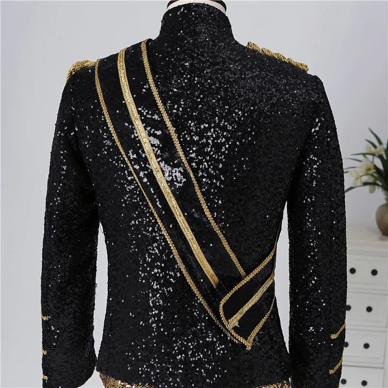 Modern Michael Jackson Sequined Performance Outfit New Men's Banquet Guest Band Rock Singer Costume Stand Up Collar Jacket