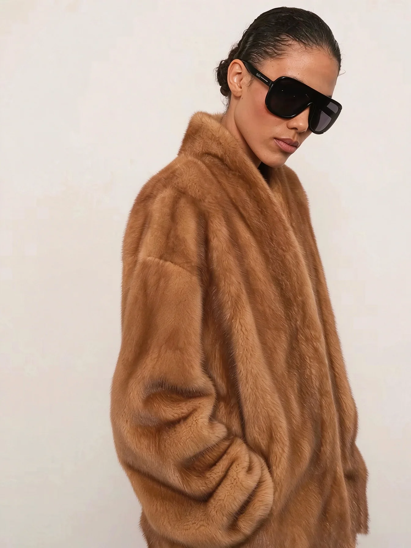 Laur 2026 Luxury Mink Fur Coat Women Oversized V Neck Long Sleeve Warm Real Fur Winter Outerwear Daily