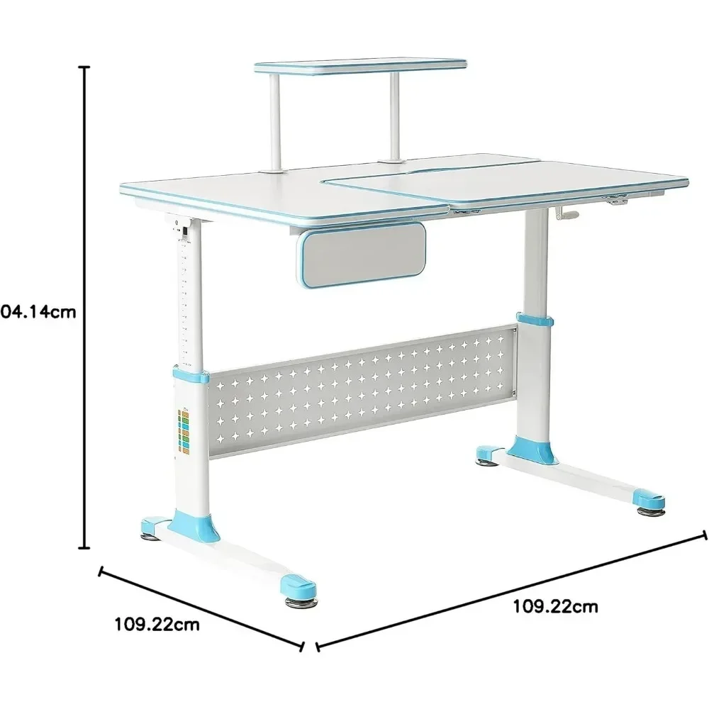 Height Adjustable Study Desk 43" with Drawer & Chair (Desk and Chair Bundle – DX Series Blue) 6