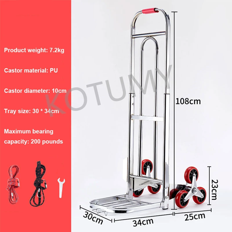 Foldable Stair Climbing Cart Shopping Camping Heavy-Duty Hand Truck Easy Fold Trolley Household Grocery Load Trailer Pulling