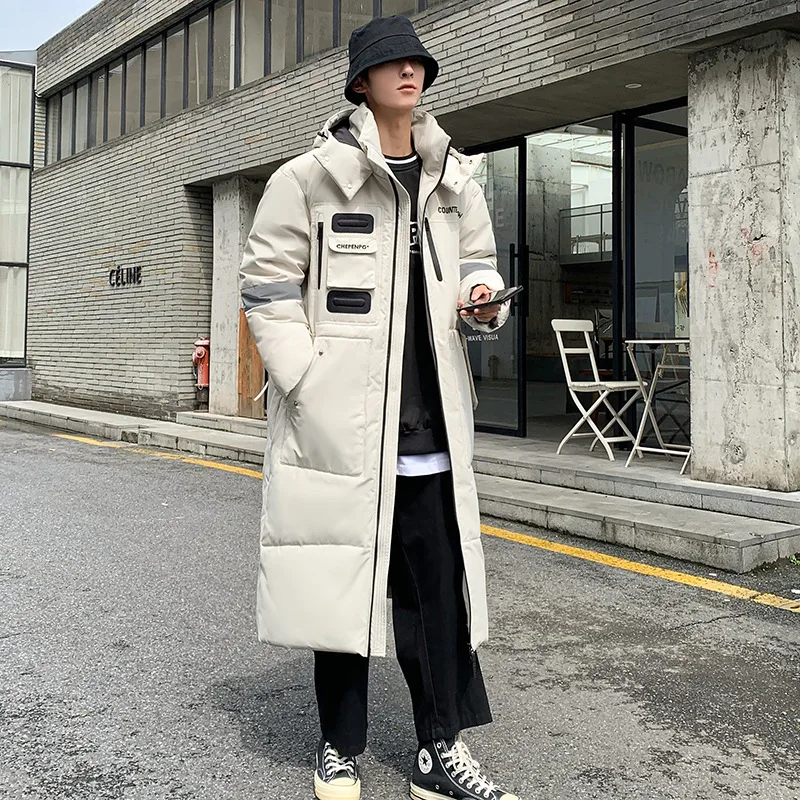 2024 mid-long couples winter new down jacket men's thick long over the knee trend brand men's coat new style extended down jacket women over the knee thick super long plus size jacket fashion slim winter coat trend