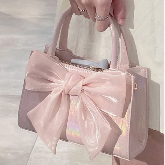 Tianni Lime Green Fabric Handbag Purse With Pink Ribbon W/ Bamboo Handles  Preppy | eBay